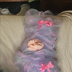 Decorative Lavender Mesh Wreath with Pink Accents